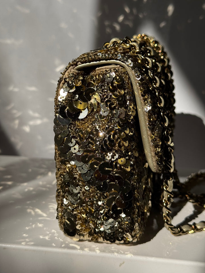 Chanel Cruise 2024/25 Gold Sequins Mini Flap Bag