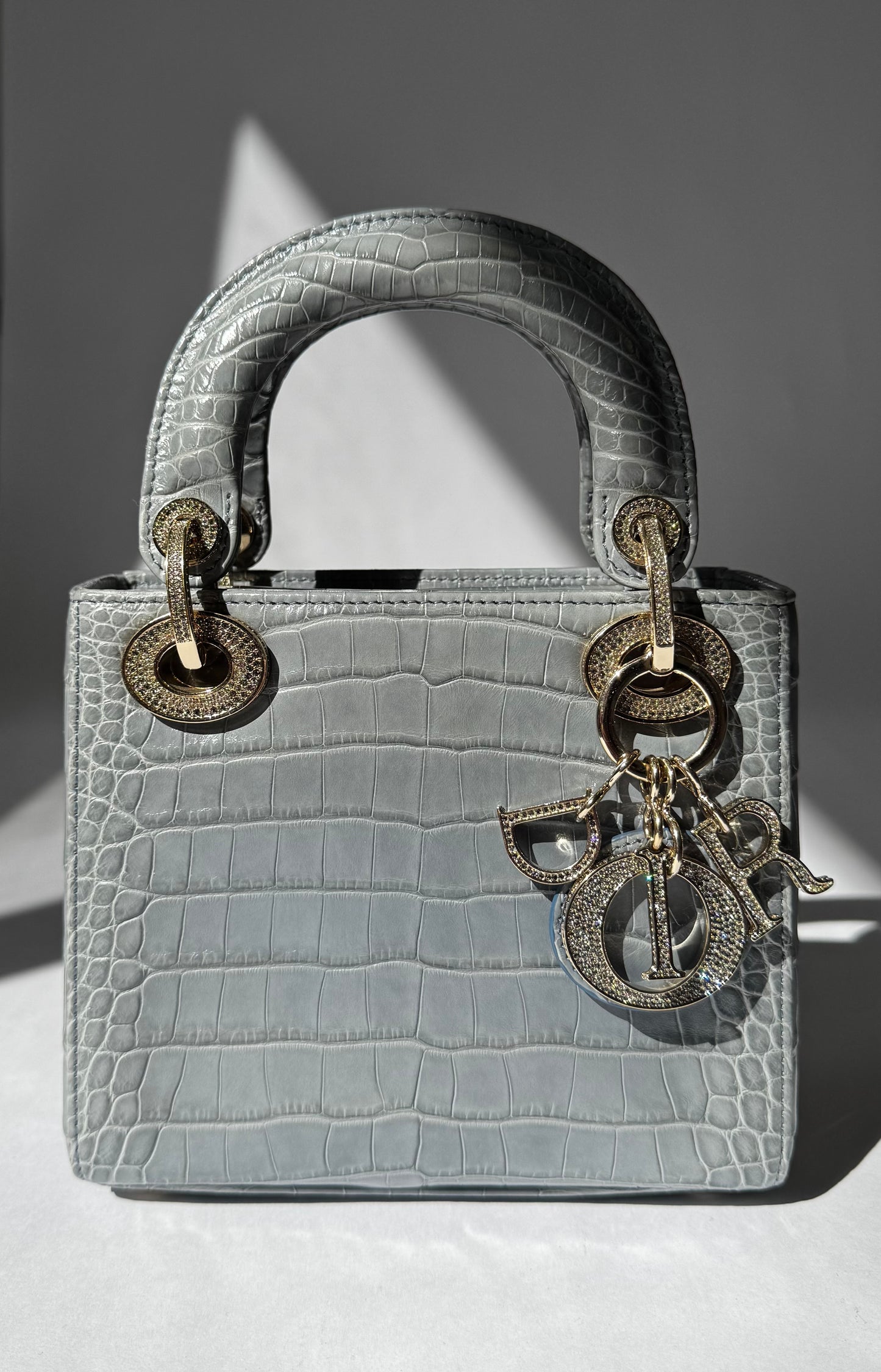 Lady Dior Baby Blue Crocodile Mini Top Handle