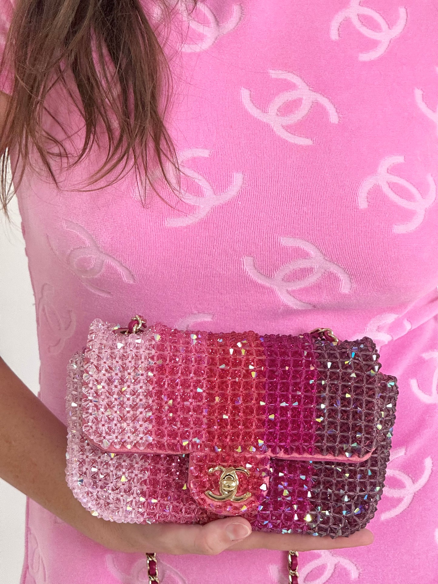 Chanel Pink Ombre Crystal Mini Flap