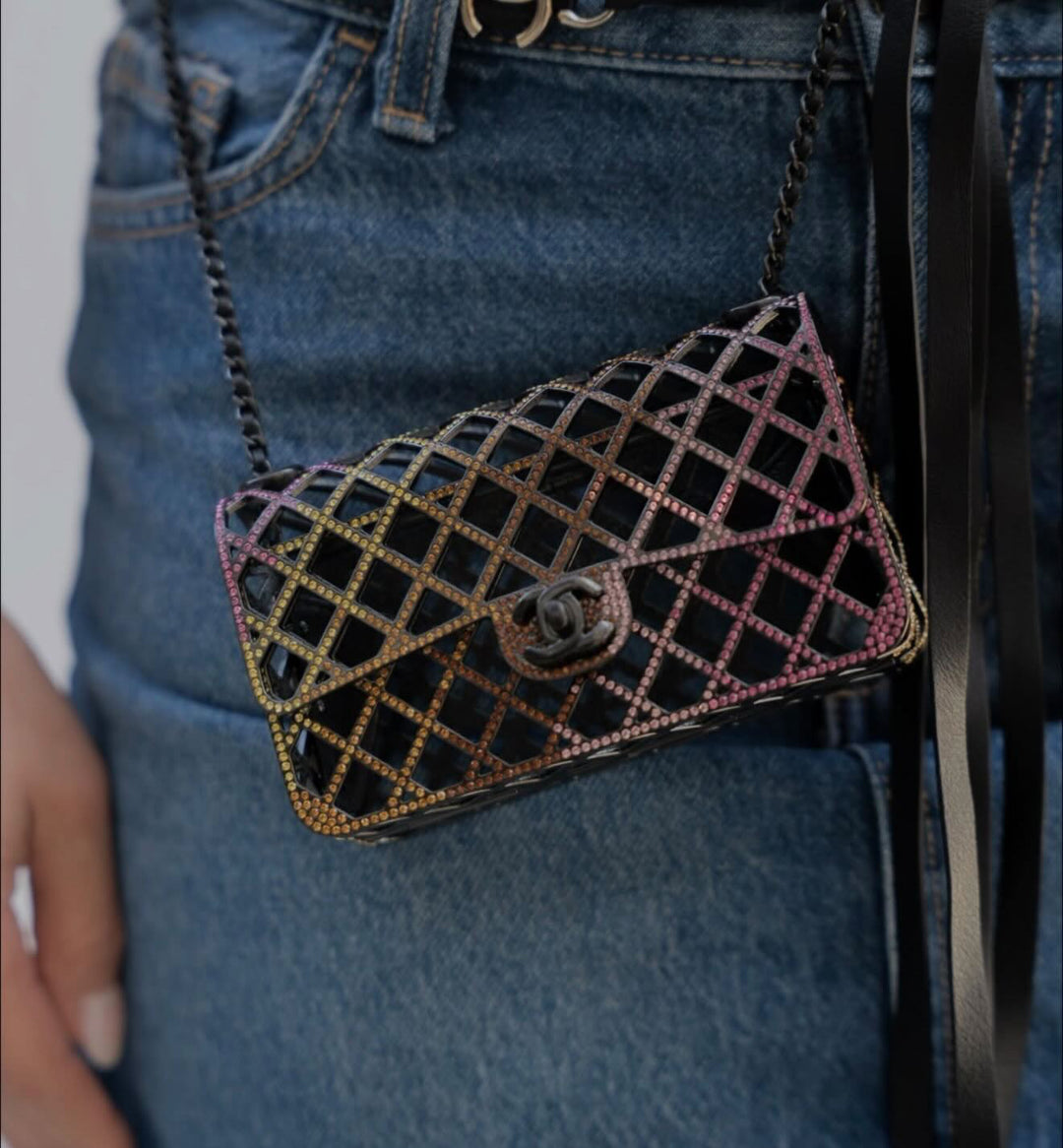 Chanel Crystal Cage Minaudière Multicolor Mini Black Hardware 2024