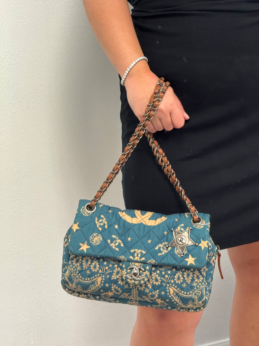 Chanel 2014 Paris Dallas Medium Teal Bandana Flap Bag
