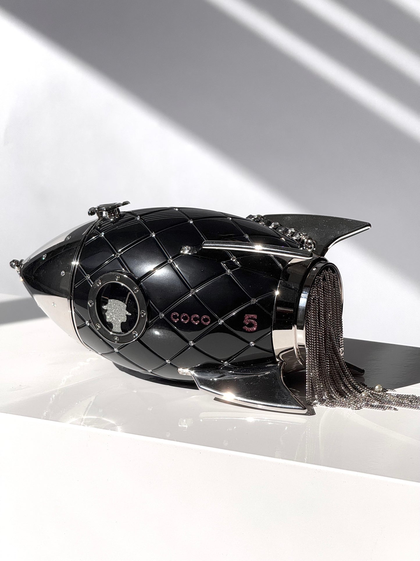 Chanel Limited Edition Black Lucite and Crystal Rocket Ship