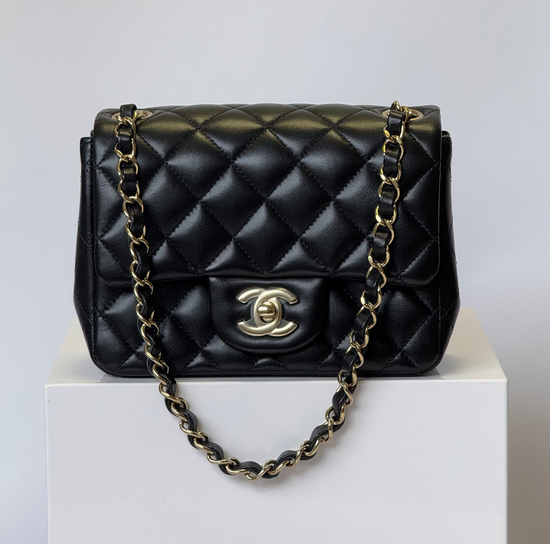 Chanel 2024 Black Mini Lambskin Square Flap Bag
