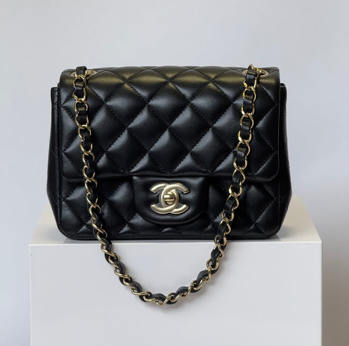 Chanel 2024 Black Mini Lambskin Square Flap Bag