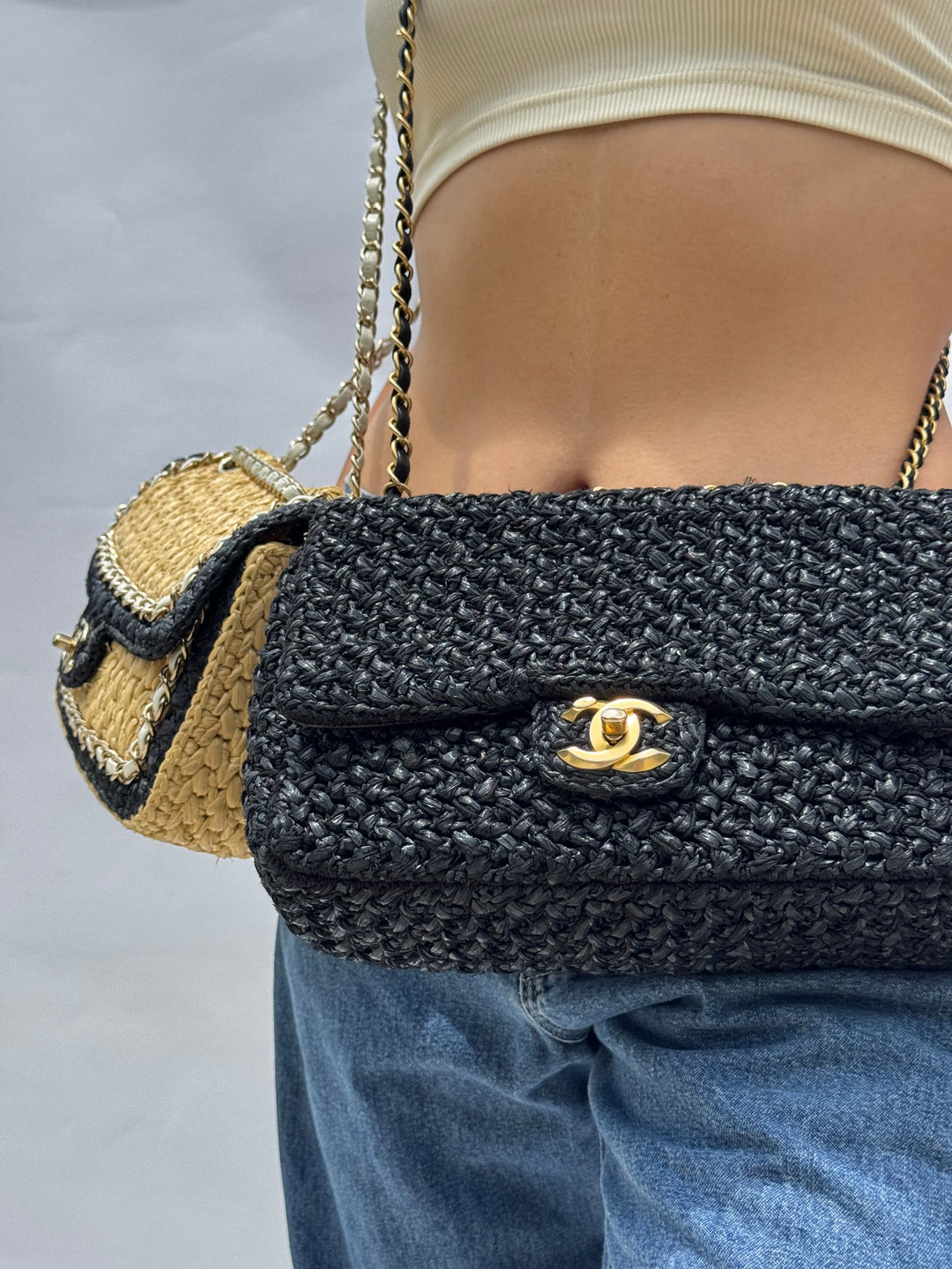 Chanel 18C Black Ancient Greece Raffia Crochet Flap Bag