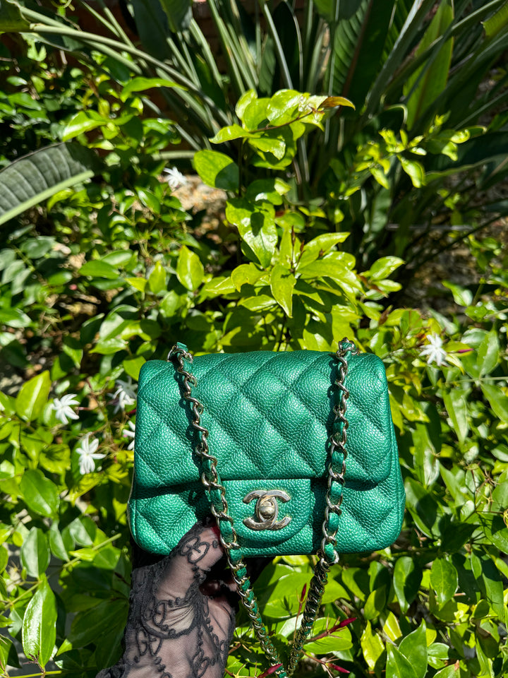 Chanel 18S Emerald Green Mini Square Caviar Flap Bag
