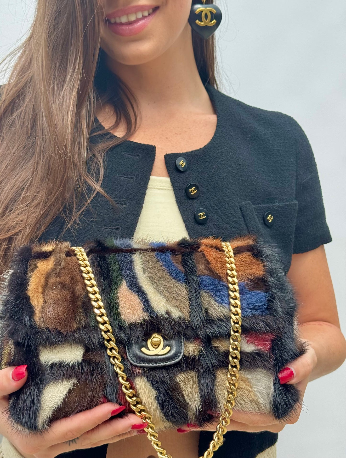 Chanel Multicolor Medium Mink Fur Single Flap Bag