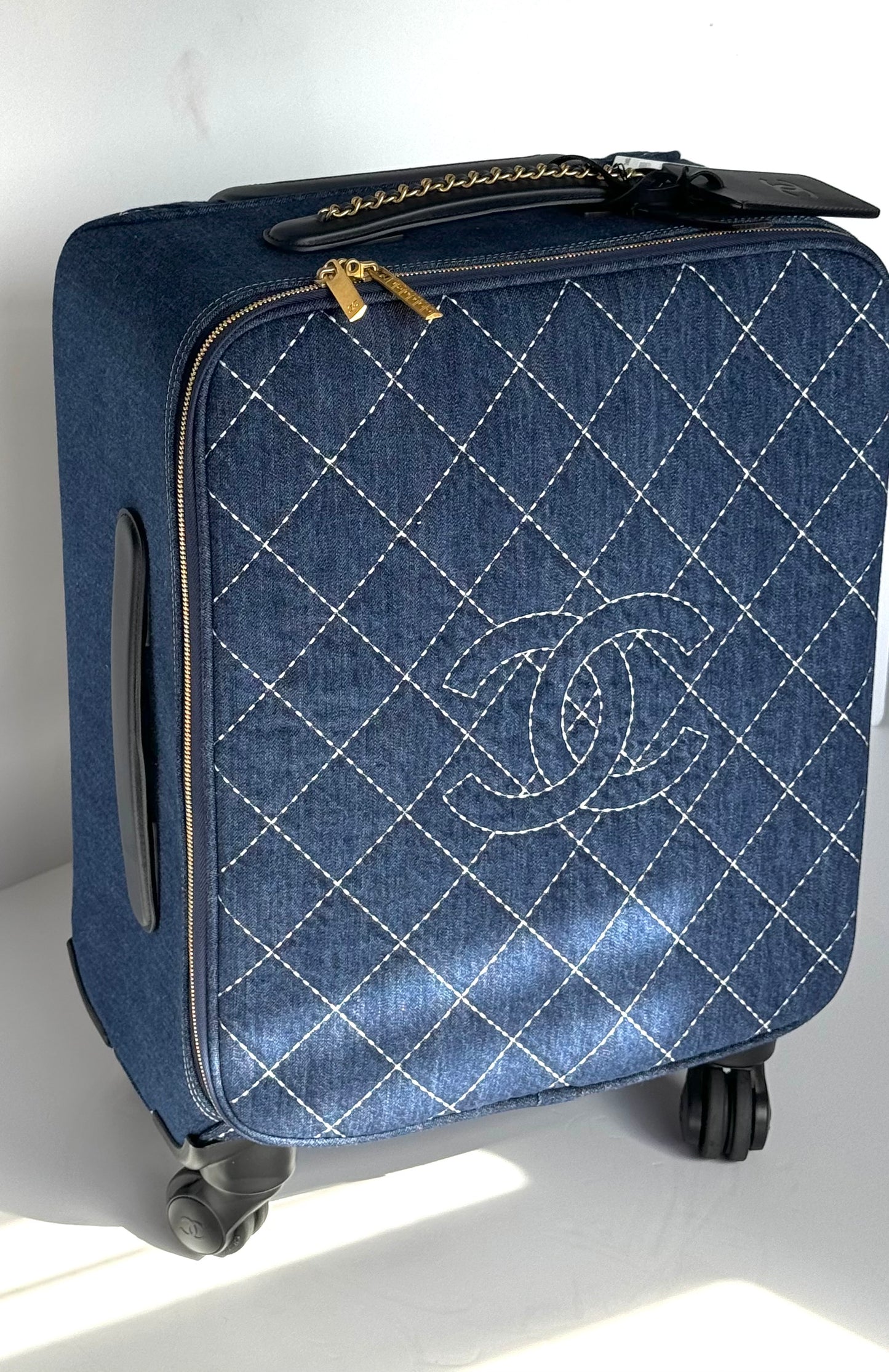 Chanel 20C Blue Quilted Denim & Leather Trolly