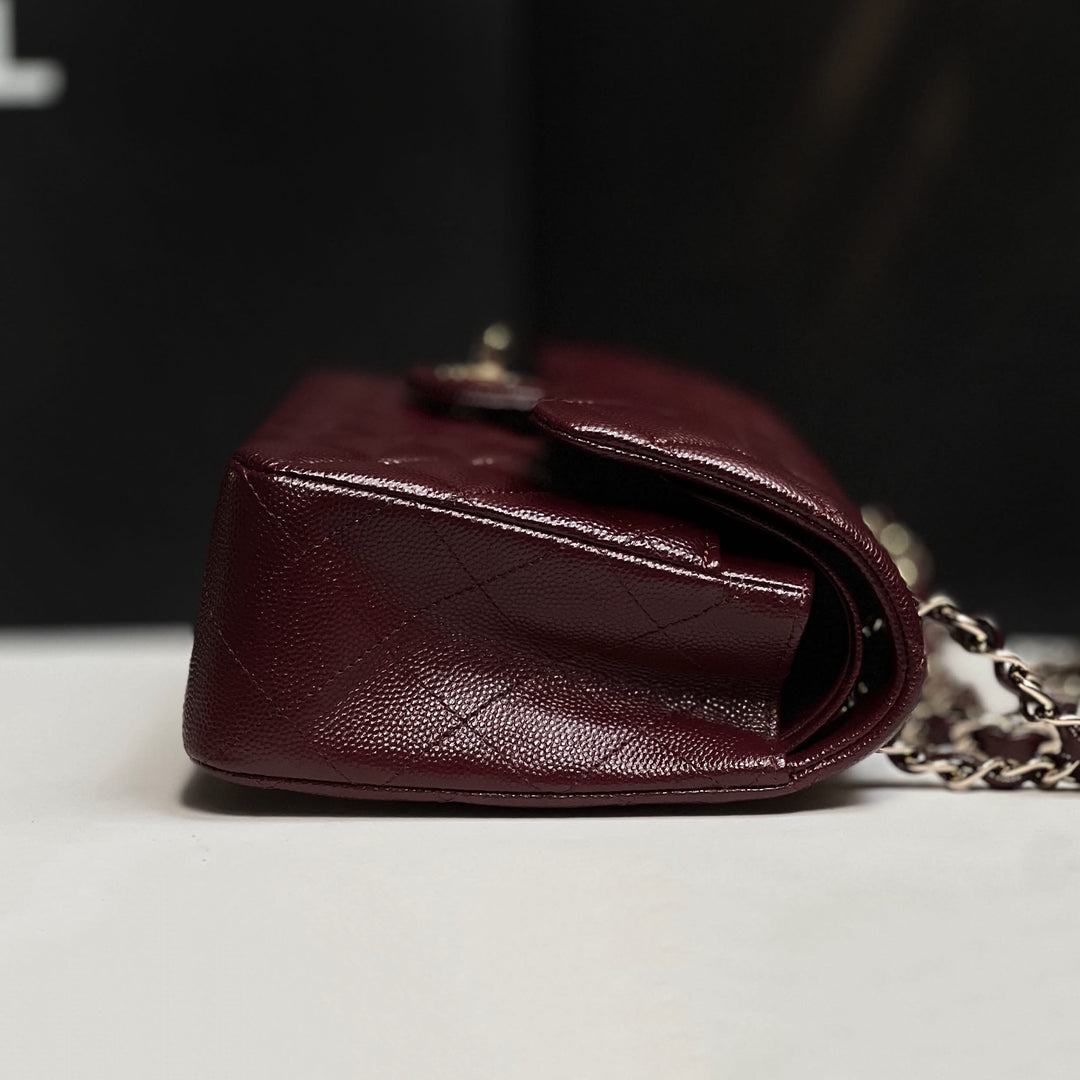 Chanel Small Classic Double Flap Caviar Burgundy Light Gold Hardware 2021