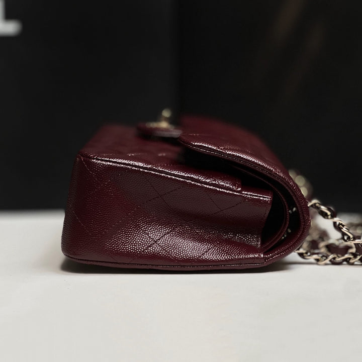 Chanel Small Classic Double Flap Caviar Burgundy Light Gold Hardware 2021