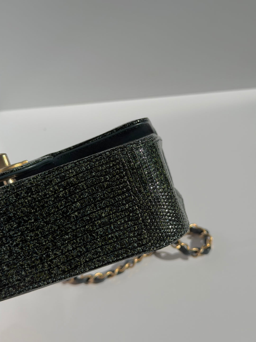 Chanel Mini Flap Green Lizard Brushed Gold Hardware 2018