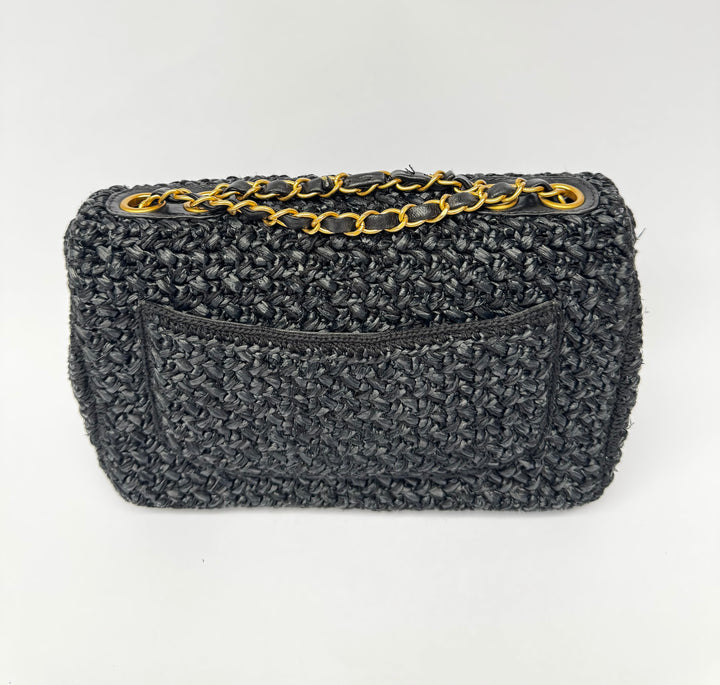 Chanel 18C Black Ancient Greece Raffia Crochet Flap Bag