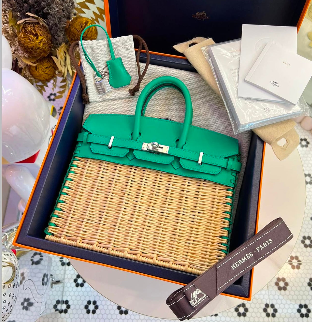 Hermes Menthe Swift Picnic Birkin 25