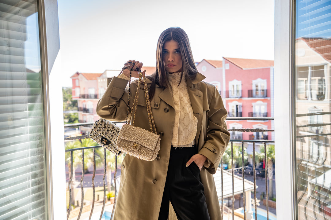 Chanel 17A Ritz Paris Cosmopolite Mini Rectangular Flap Bag Pale Gold Leather Pearl Embellishments Gold Hardware 2017