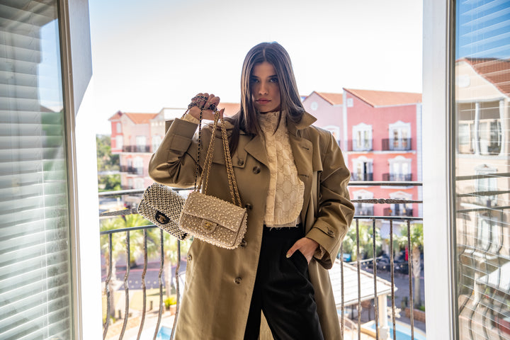 Chanel 17A Ritz Paris Cosmopolite Mini Rectangular Flap Bag Pale Gold Leather Pearl Embellishments Gold Hardware 2017