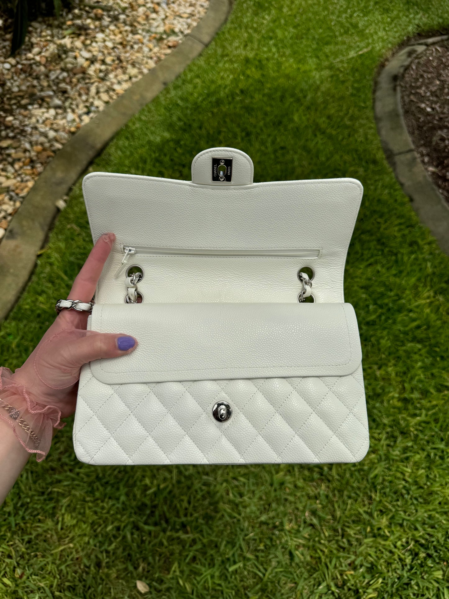 Chanel Medium White Classic Caviar Flap Bag