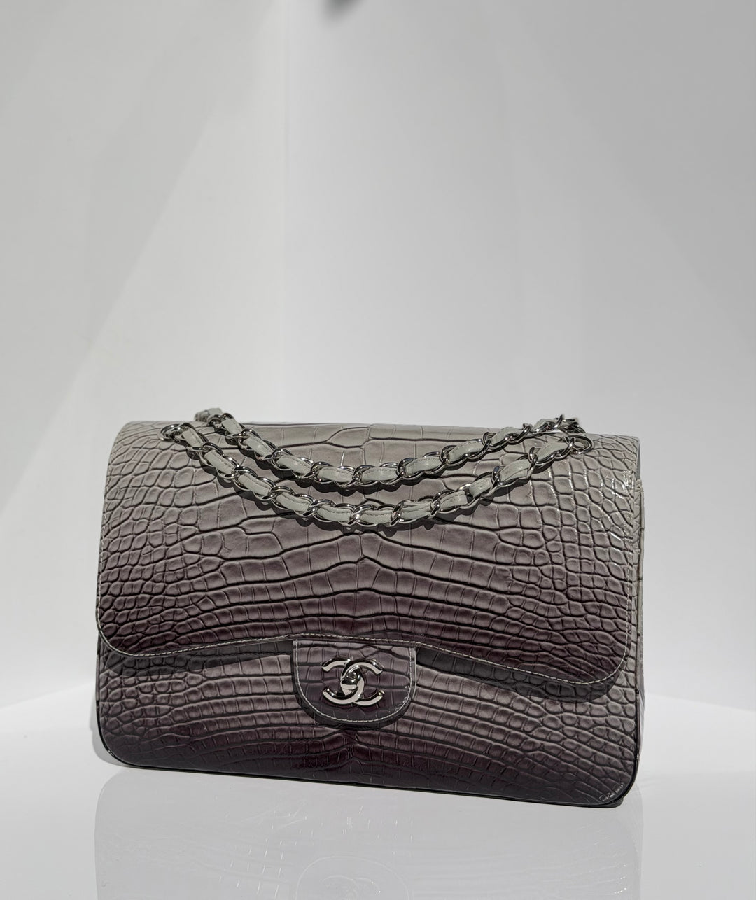 Chanel Jumbo Flap Grey & Black Ombre Alligator Silver Hardware 2015