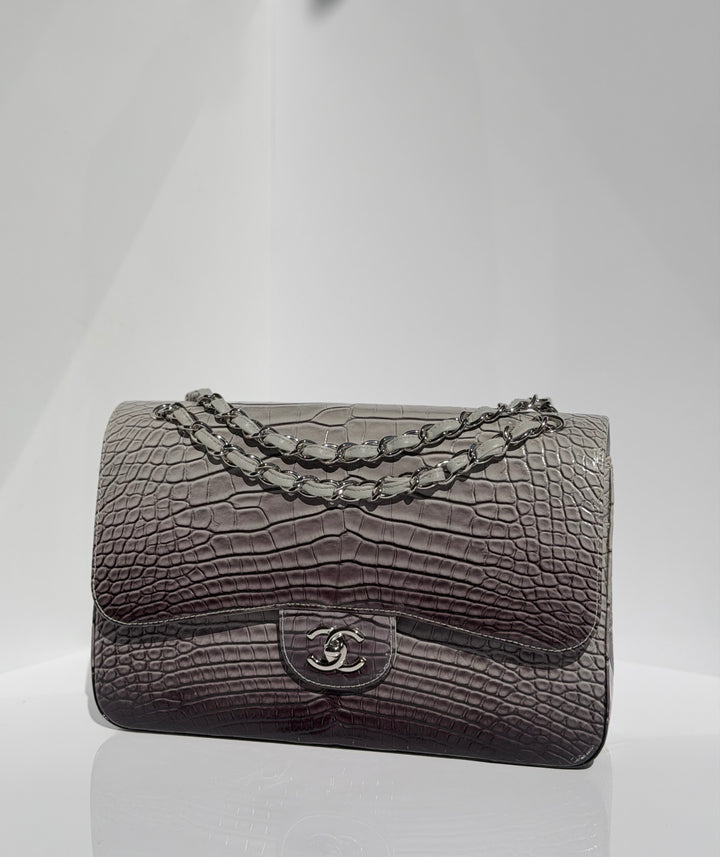 Chanel Jumbo Flap Grey & Black Ombre Alligator Silver Hardware 2015