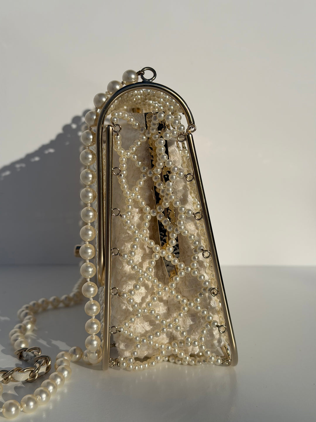 Chanel 2014 Pearl Embellished Caged Flap Minaudière Bag