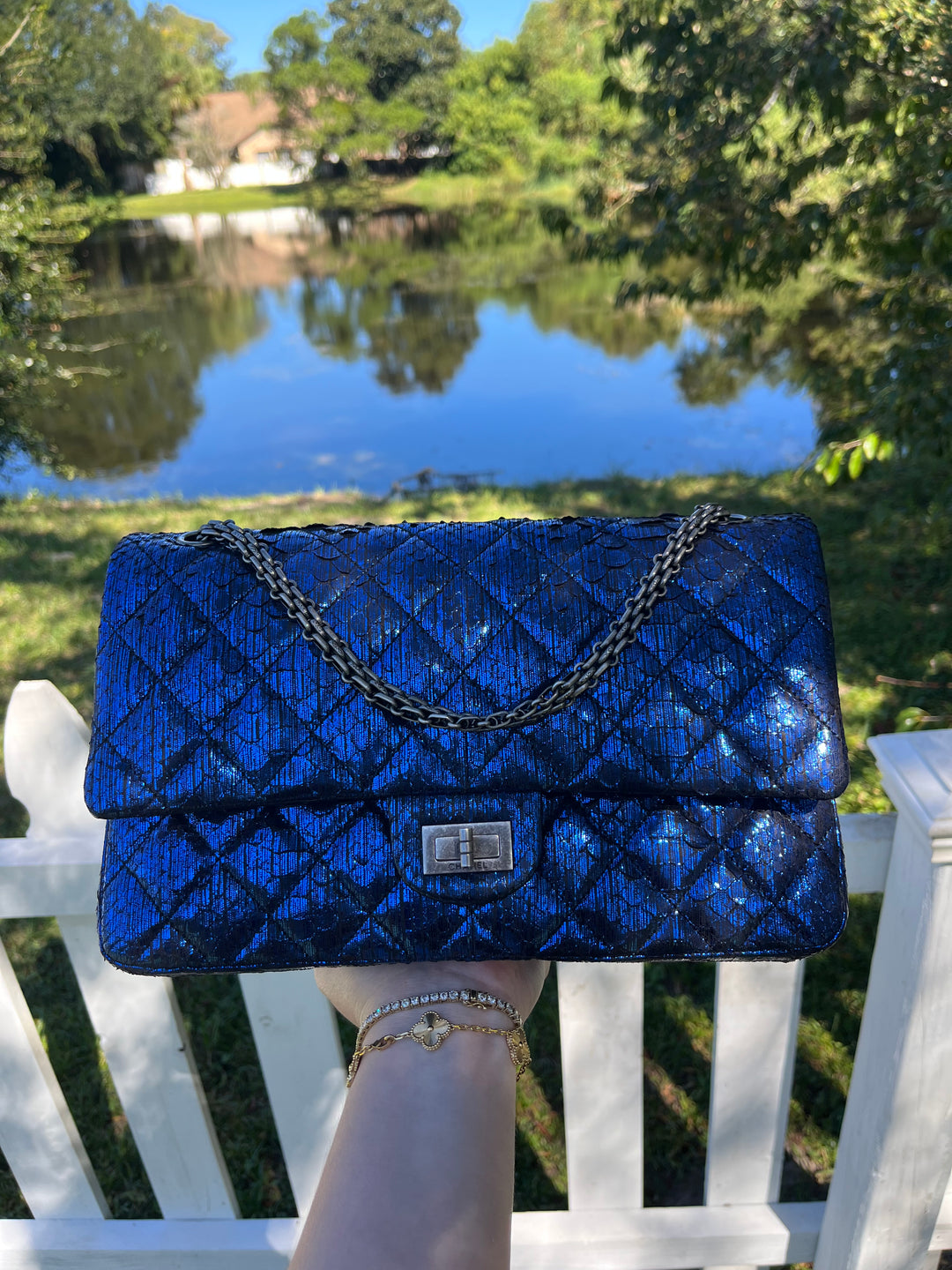 Chanel Blue Python Medium Reissue Double Flap Bag