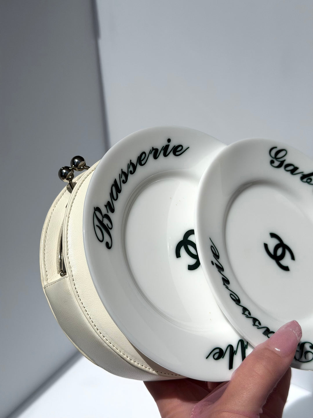 Chanel White Plexiglass Brasserie Gabrielle Plate Minaudière Silver Hardware 2015