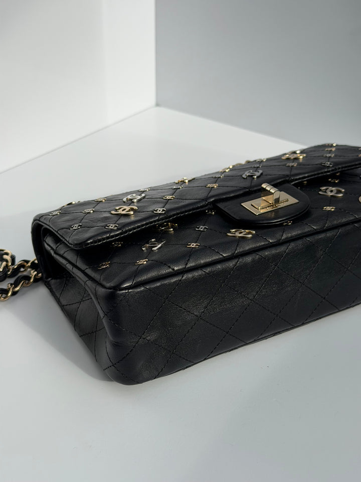 Chanel Medium Reissue 2.55 Flap Bag Black Leather Gold Hardware Punk Charms 2007