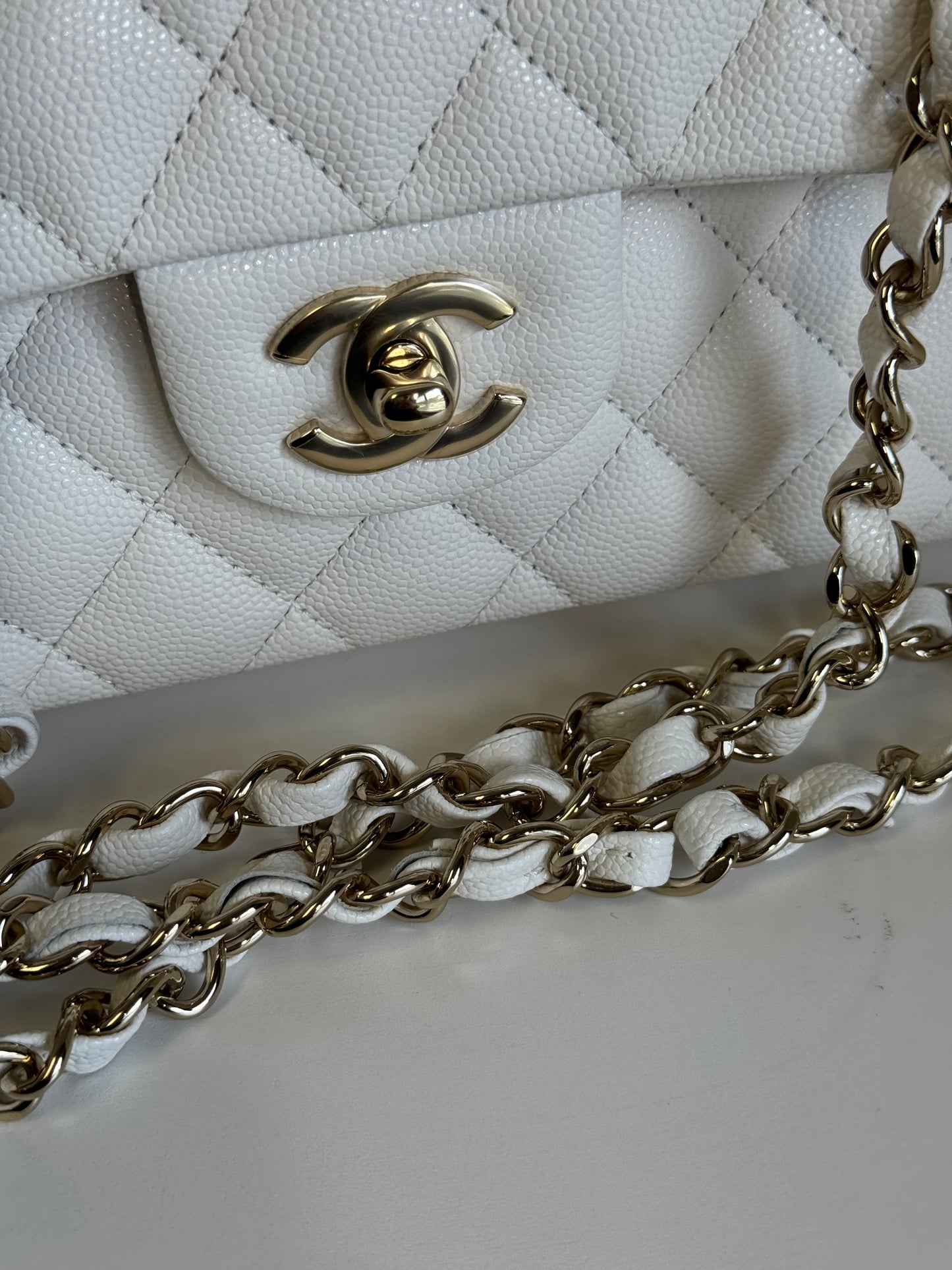 Chanel White Small Caviar Classic Flap Bag