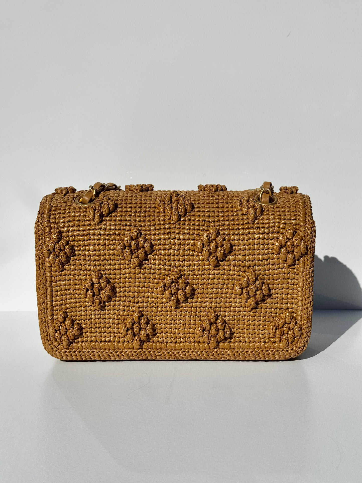 Chanel 24P Tan Braided Raffia Medium Flap Bag