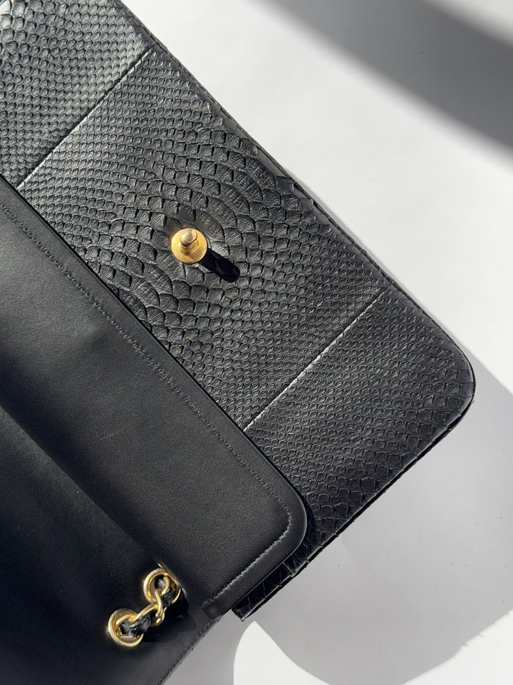 Chanel Jumbo Black Python Double Flap