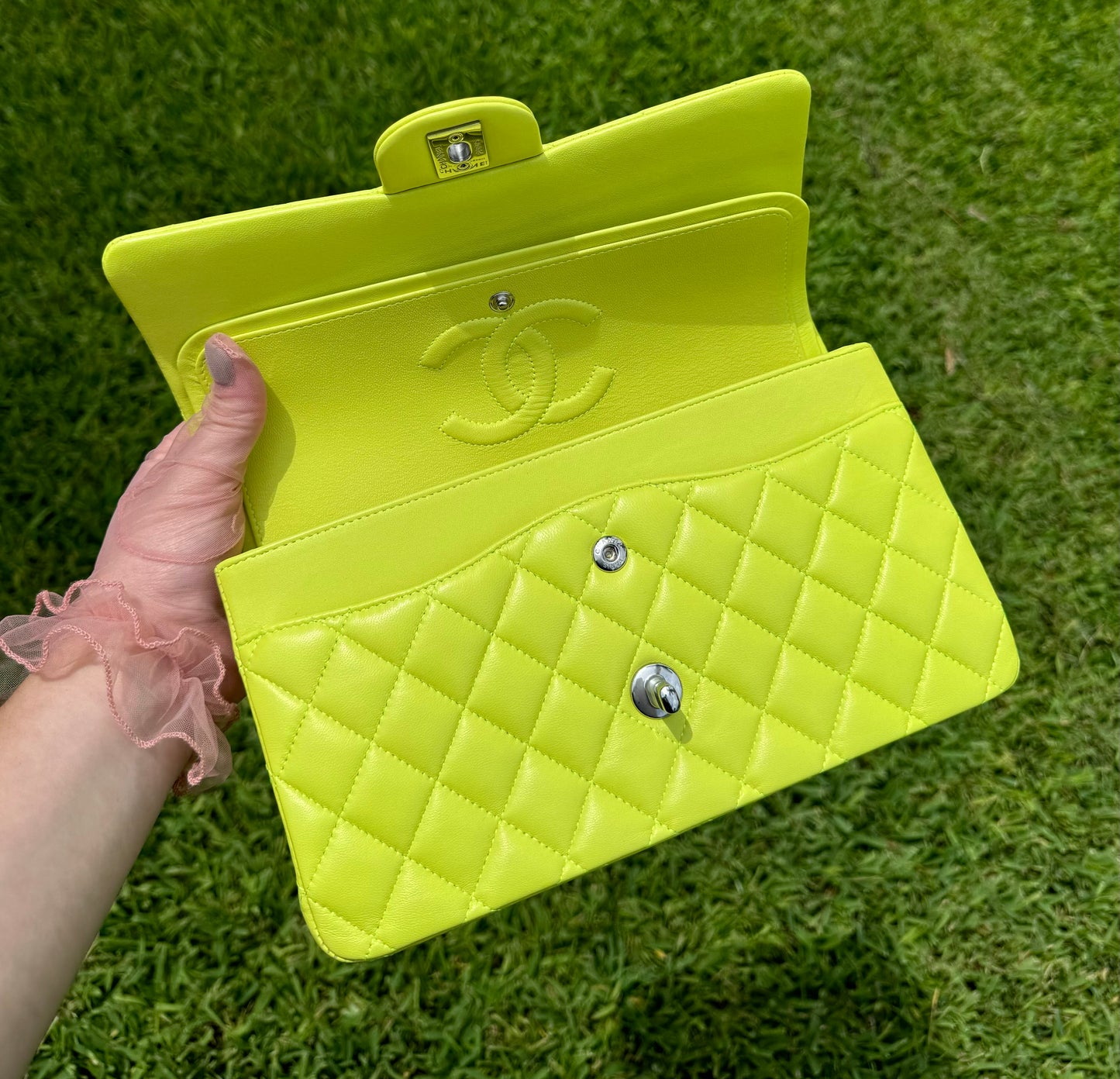 Chanel 21S Yellow Neon Lambskin Medium Flap Bag