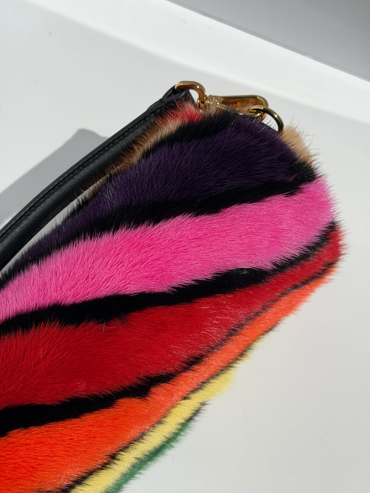 Fendi Baguette Visone Intarsio Arcobaleno Multicolor Mink Fur Gold Hardware 2022