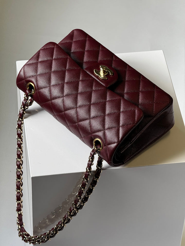 Chanel 21b Small Burgundy Caviar Double Flap