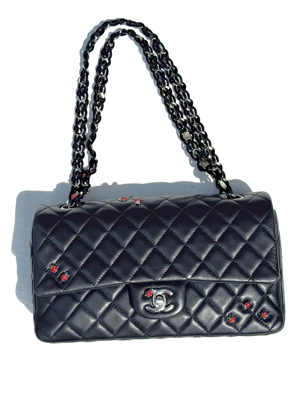 Chanel 2011 Black Ladybug Medium Lambskin Flap Bag