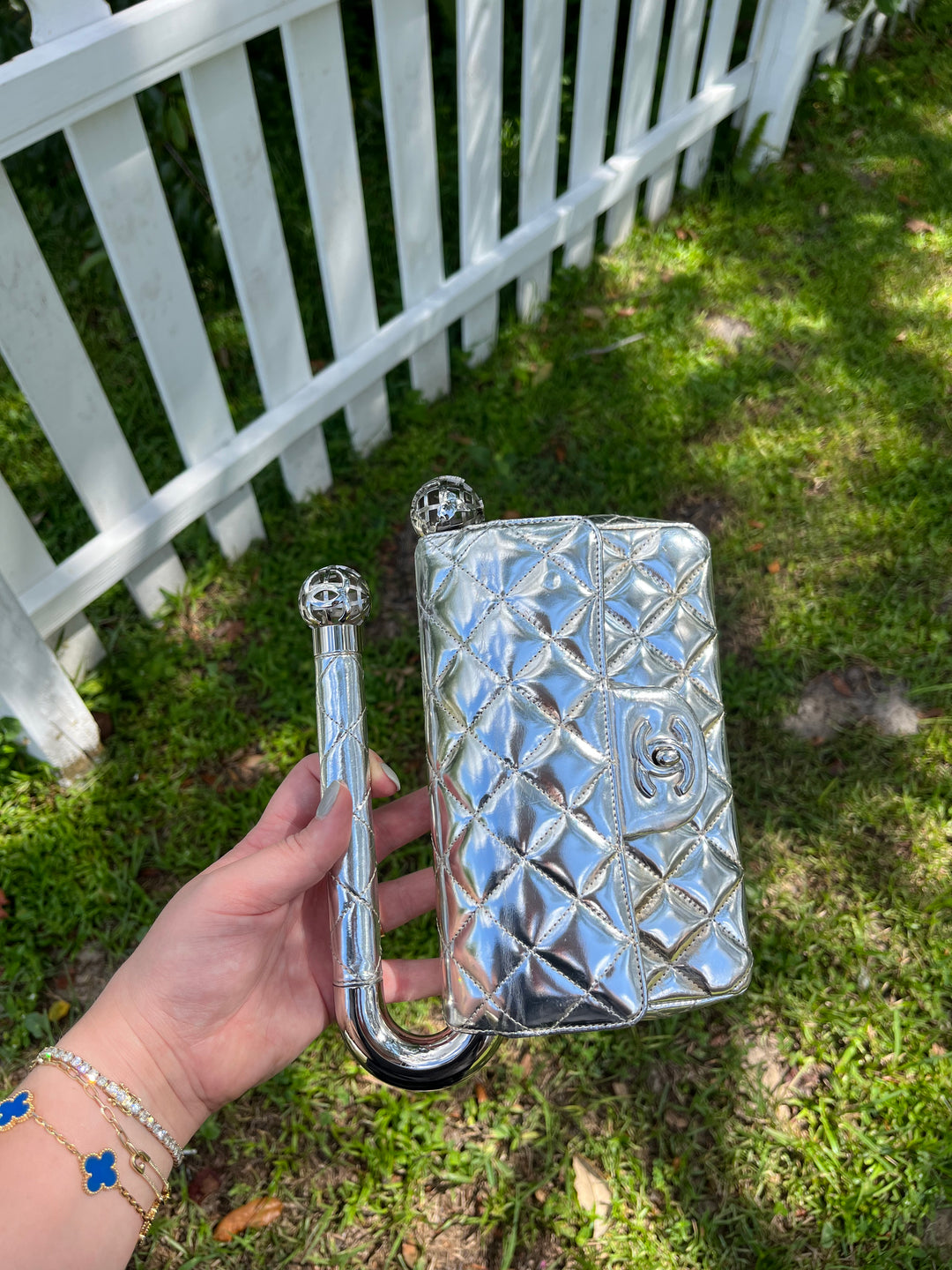 Chanel Around The World Silver Clutch Bag