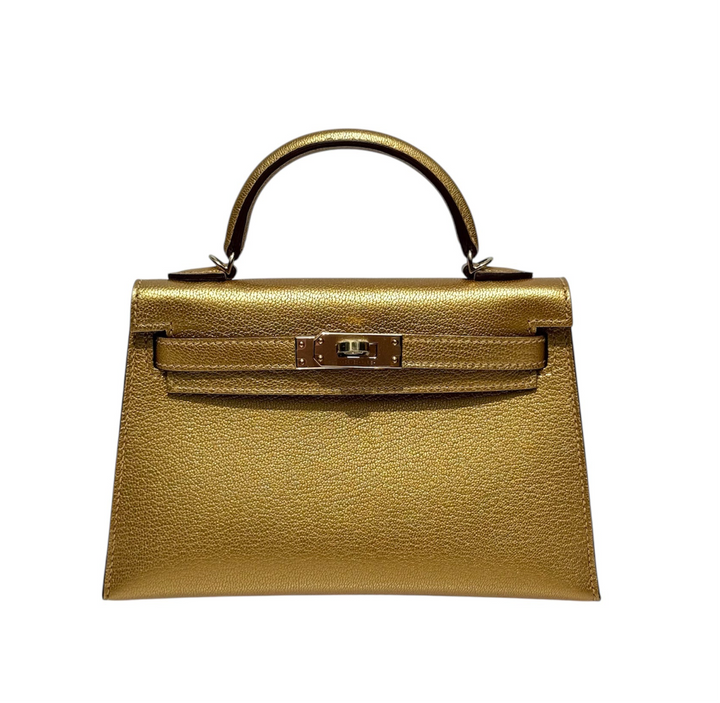 Hermes Mini Sellier Gold Metallic Chevre Dore Kelly 20