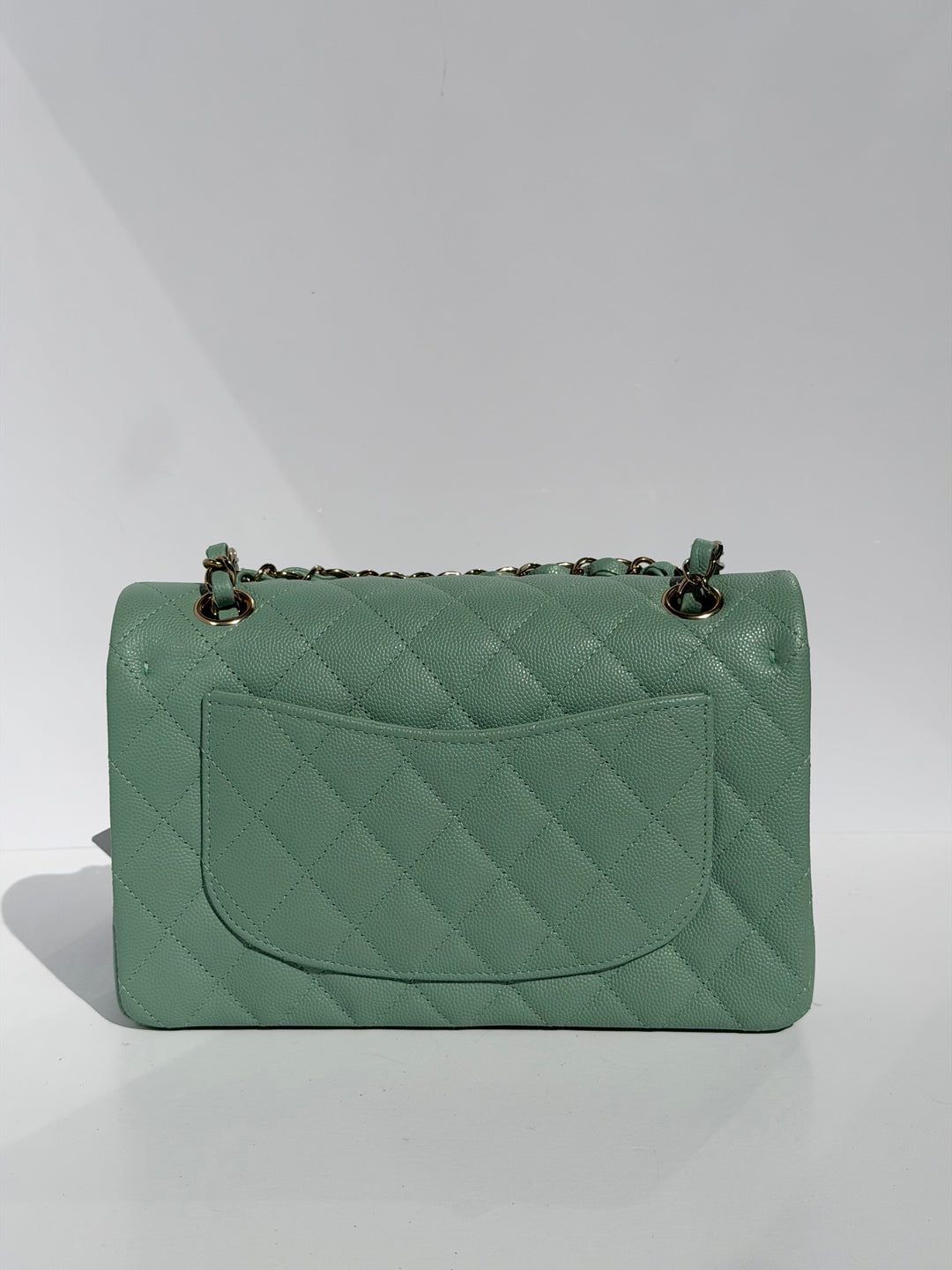 Chanel Small Classic Double Flap Caviar Green Light Gold Hardware 2023