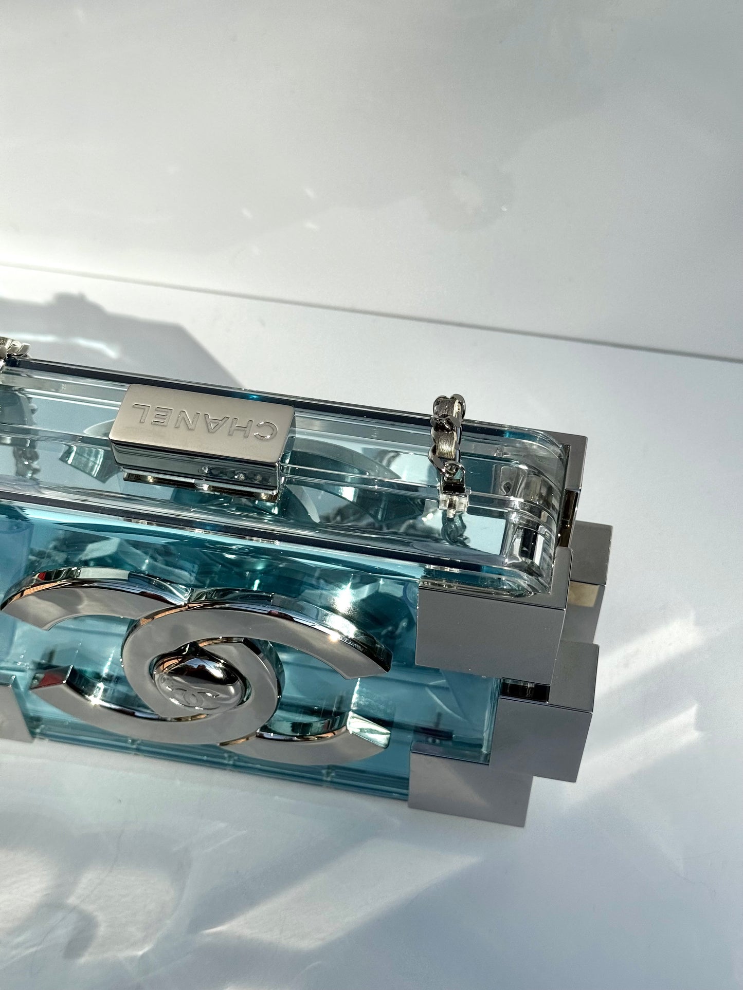 Chanel Plexiglass Blue & Silver Barcode Lego Minaudiere