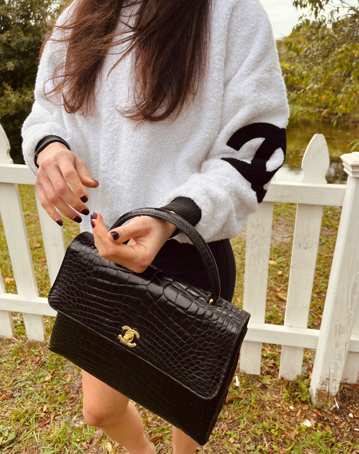 Chanel Vintage Large Crocodile Top Handle Flap Bag