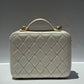 Chanel 21K Small White Lambskin Golden Plate Vanity Case