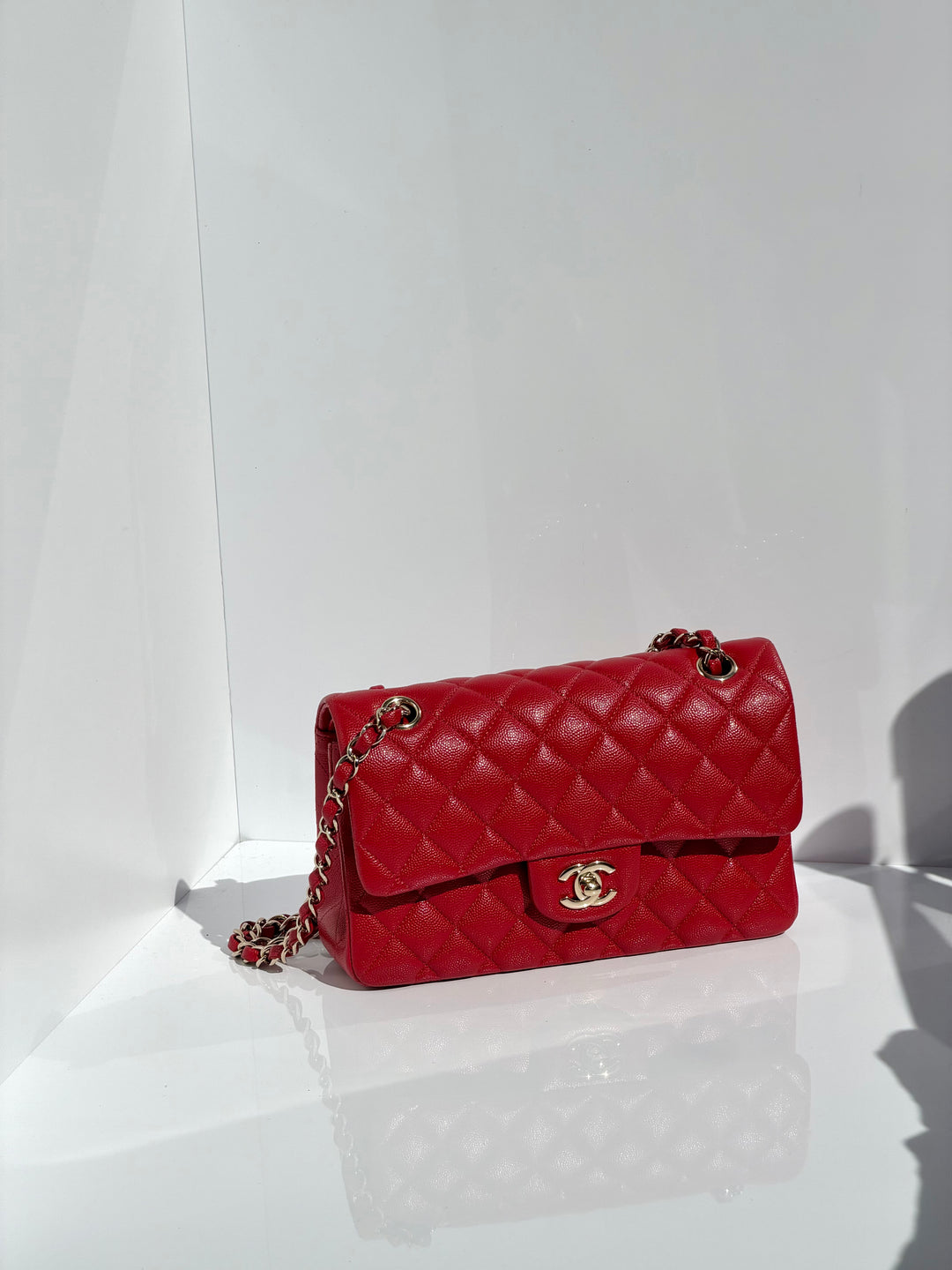 Chanel Small Double Flap Bag Caviar Leather Red Light Gold Hardware 2018