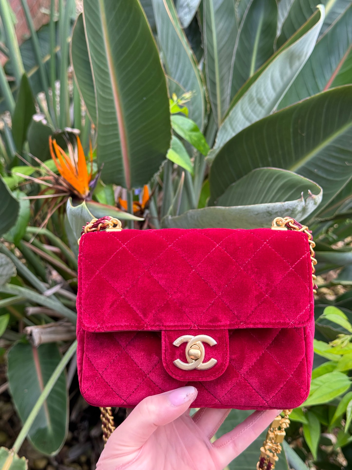 Chanel Red Mini Velvet Enamel Flap Bag