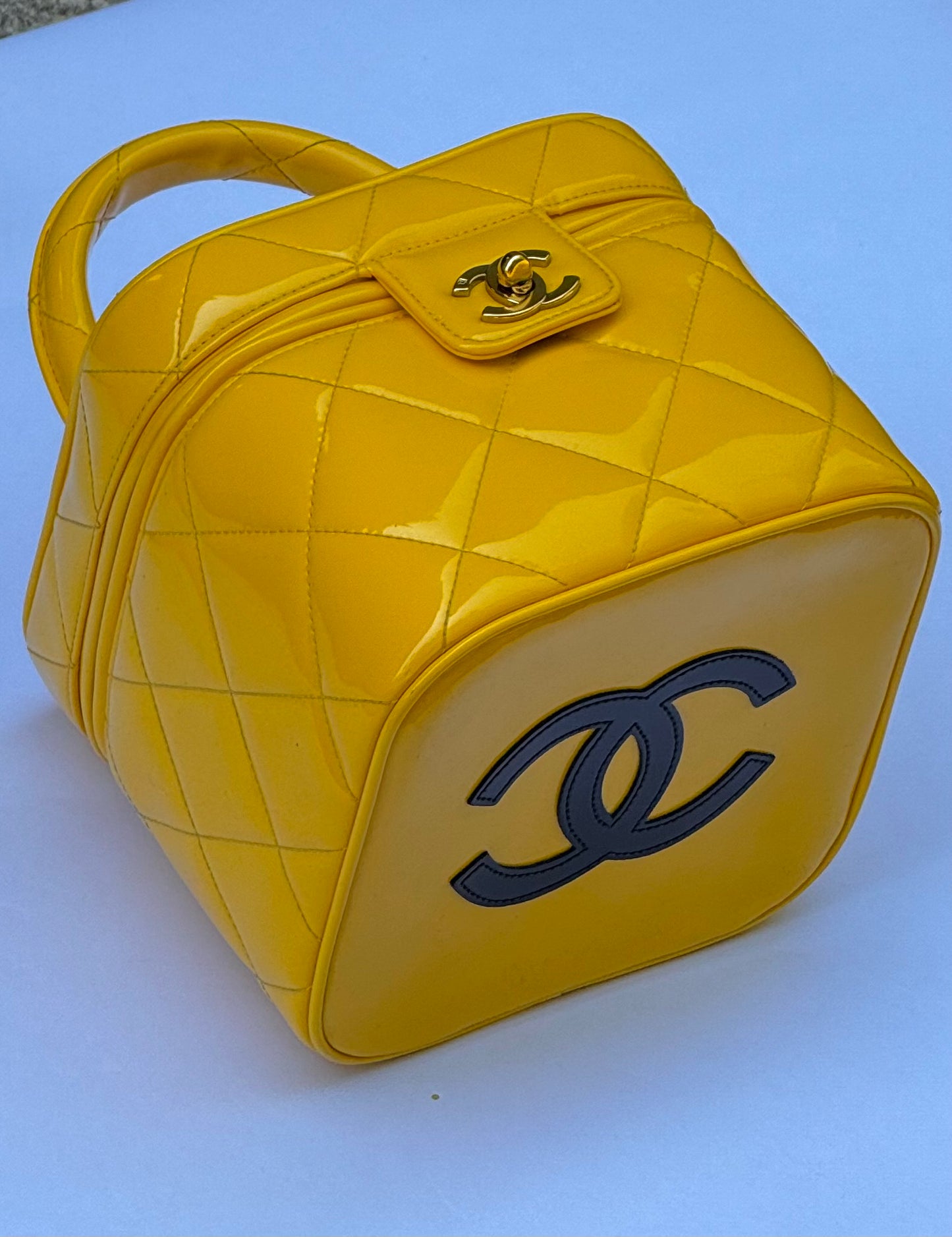 Chanel 1995 Yellow Heart Mirror Vanity Bag