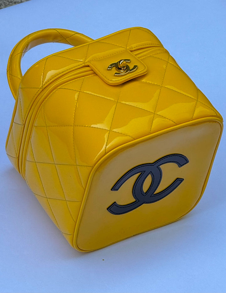 Chanel 1995 Yellow Heart Mirror Vanity Bag
