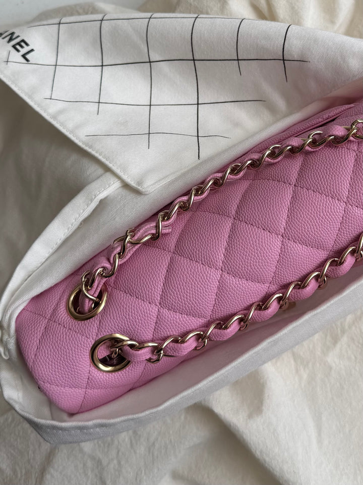 Chanel Small Classic Double Flap Caviar Pink Light Gold Hardware 2023