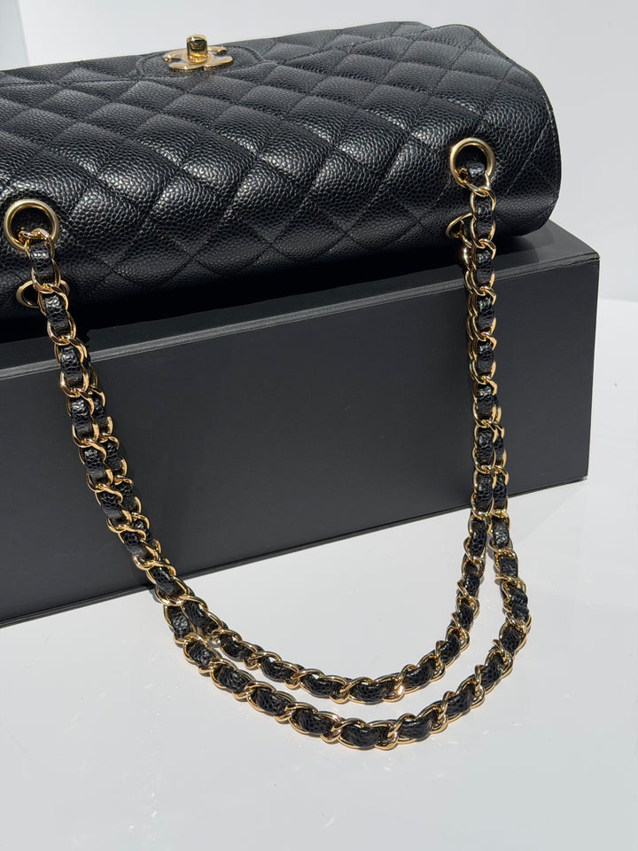 Chanel Medium Classic Double Flap Caviar Black Gold Hardware 2018