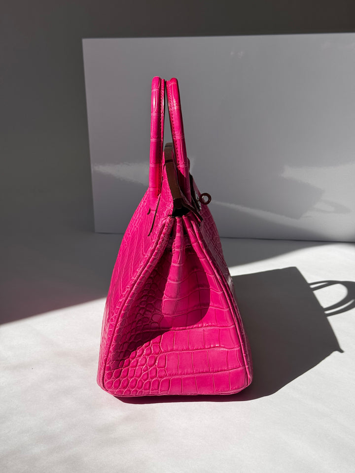 Hermès Birkin 25 Matte Alligator Rose Shocking Palladium Hardware 2019