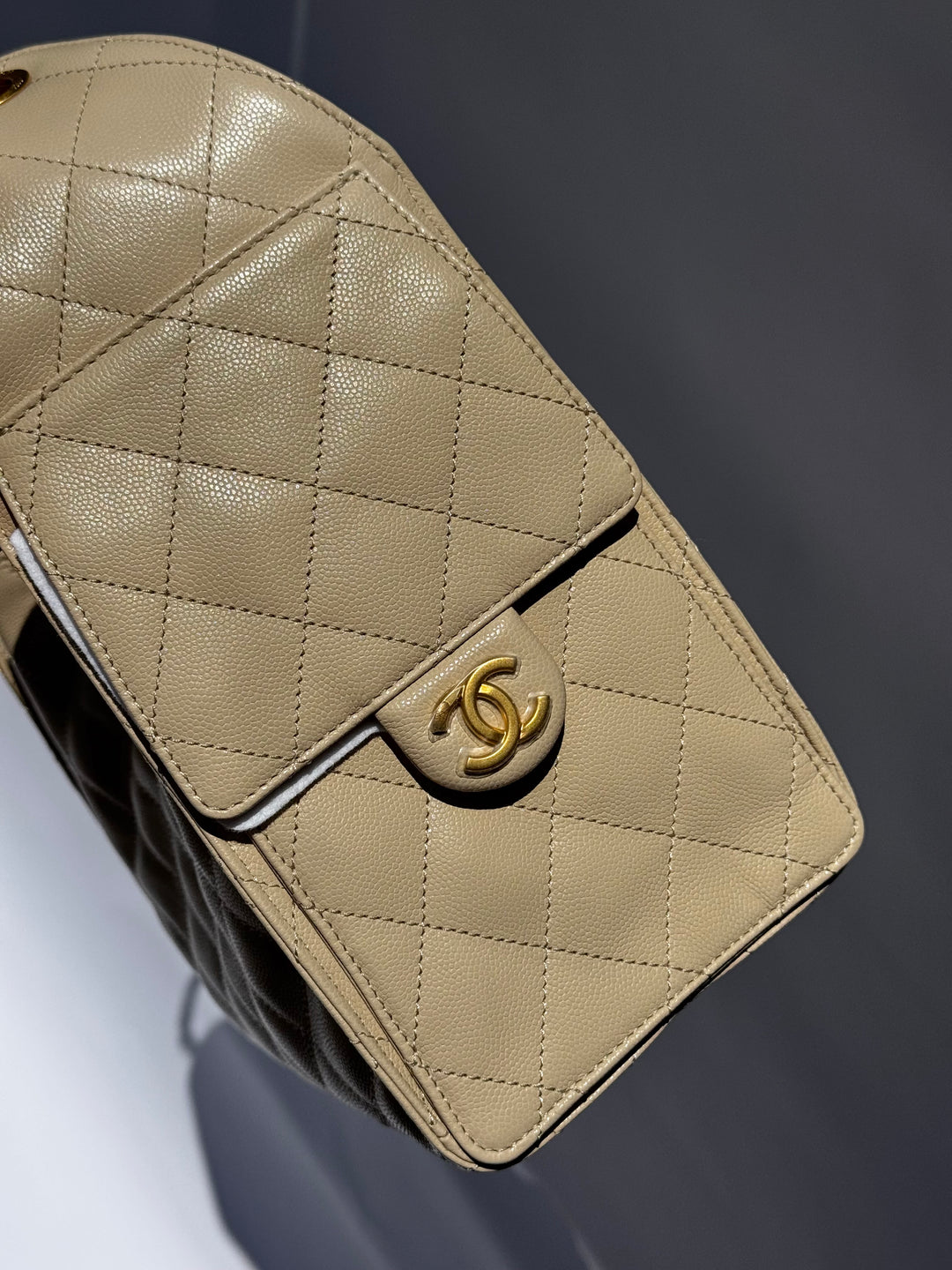 Chanel 25 Beige Small Caviar Hobo Bag
