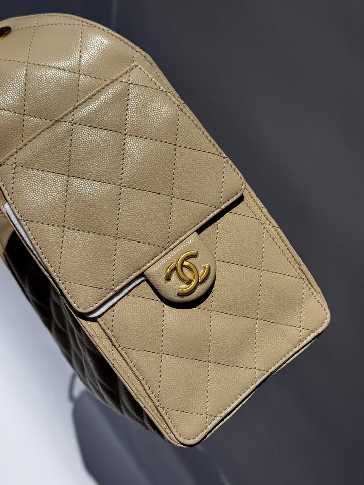 Chanel 25 Beige Small Caviar Hobo Bag