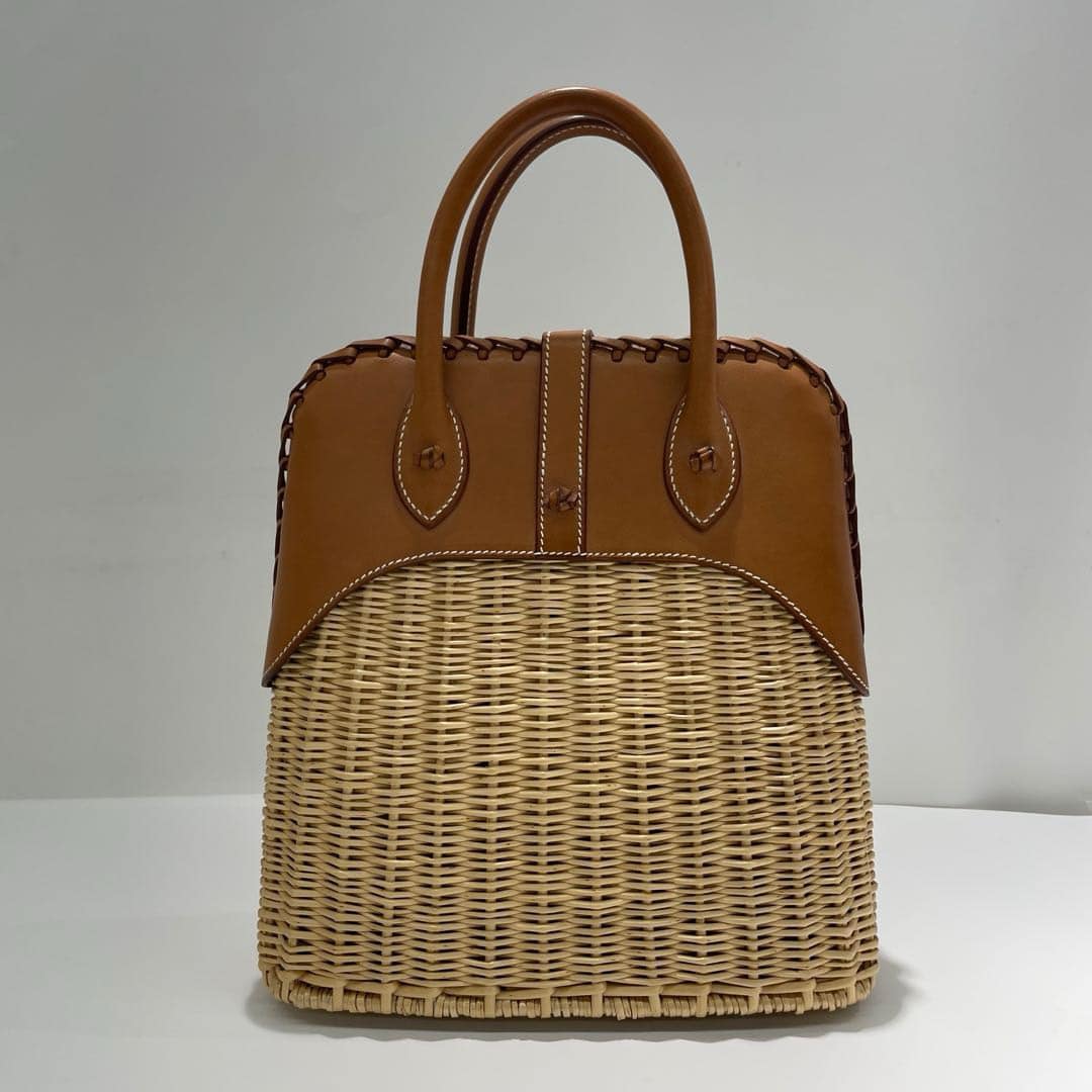 Hermes 2016 Picnic Bolide 25 Fauve Barenia & Osier Wicker Bag