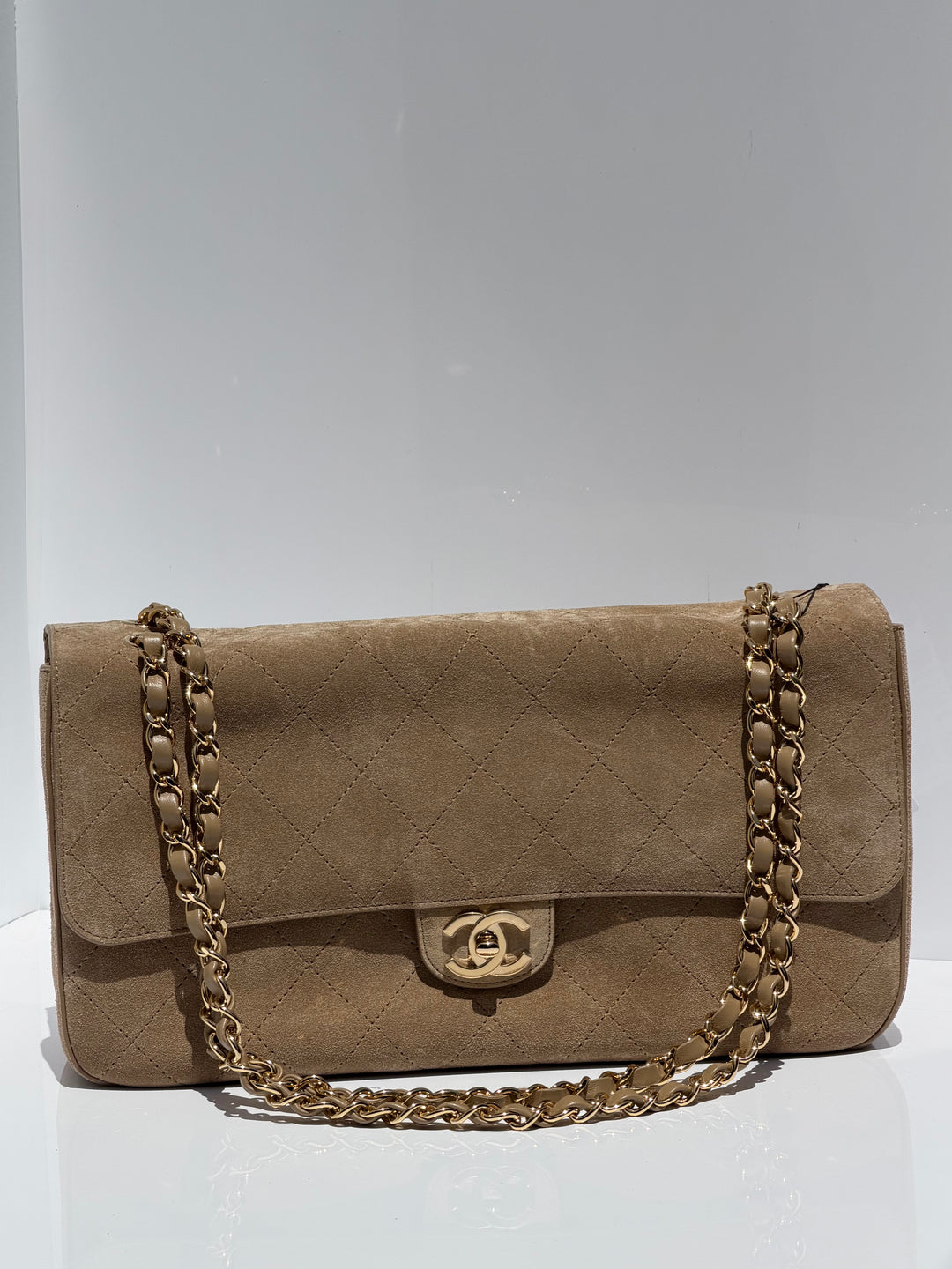 Chanel Maxi Flap Bag Beige Souplissimo Suede Calfskin Gold Tone Hardware 2026